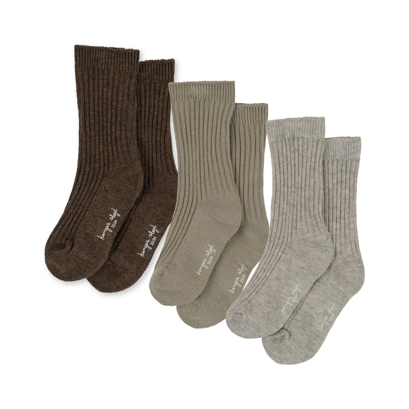 3 PACK RIB SOCKS-SOFT GREY/MENT/BROWN