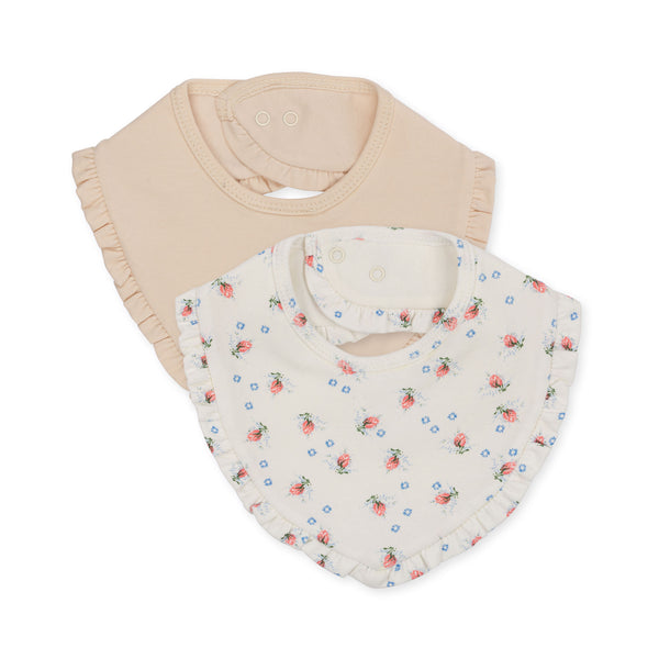 BASIC 2 PACK FRILL BIB-BRISE WHITE/NOUVELLE PEACH