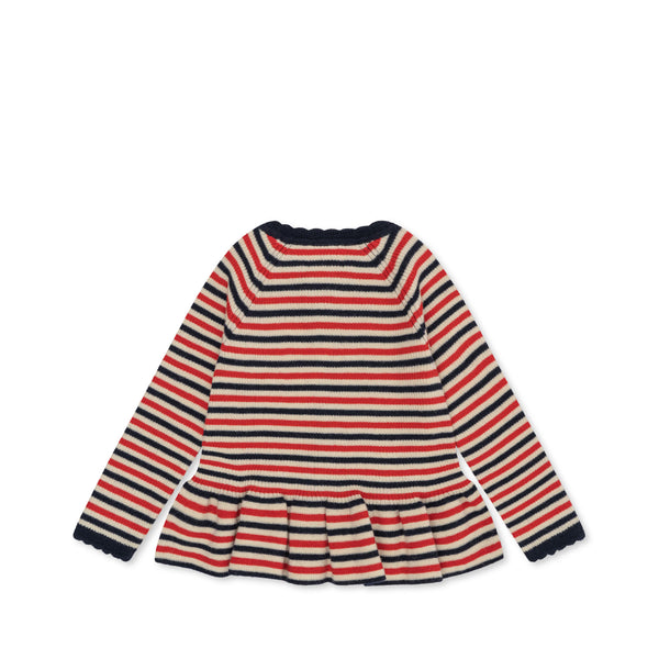 MEO SCALLOP KNIT CARDIGAN GOTS-NAVY STRIPE