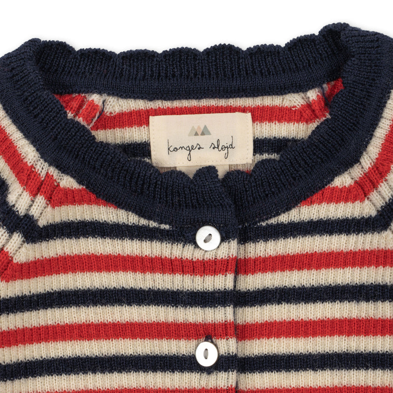 MEO SCALLOP KNIT CARDIGAN GOTS-NAVY STRIPE