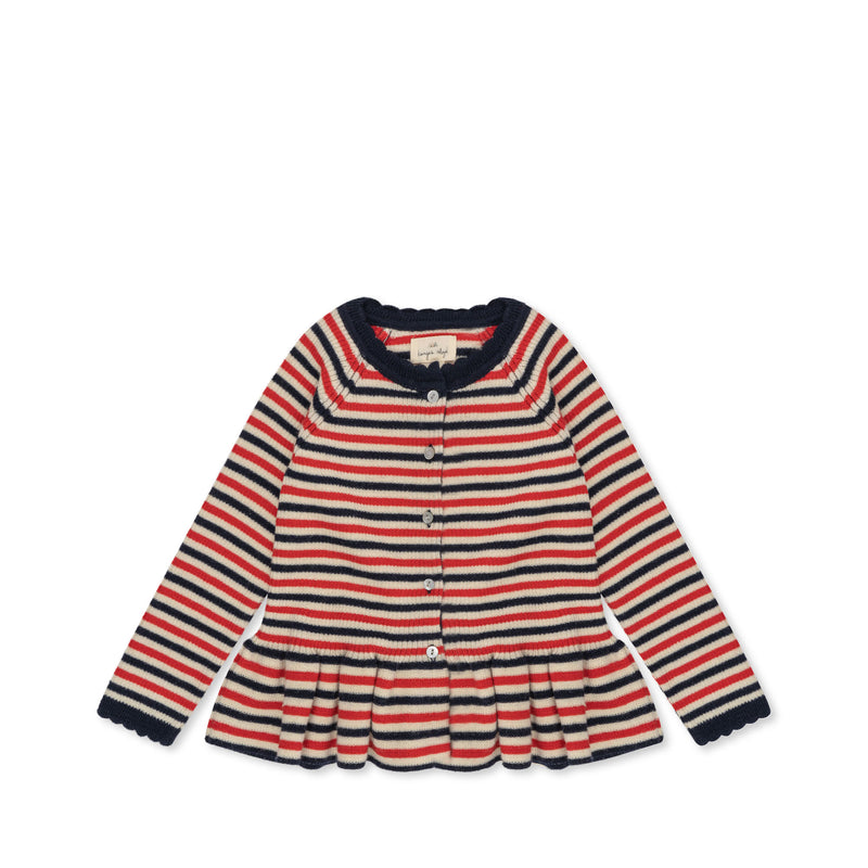 MEO SCALLOP KNIT CARDIGAN GOTS-NAVY STRIPE