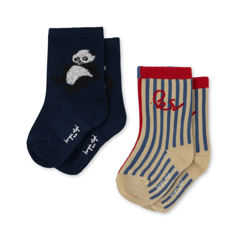 2 PACK JACQUARD PANDA SOCKS-COVERT GREEN/BLUE