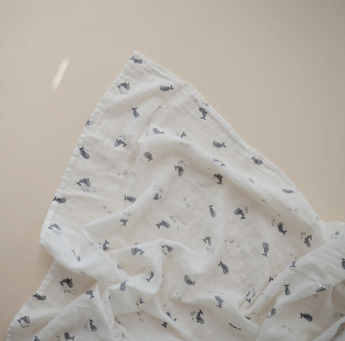 Swaddle Blanket Organic Cotton 有機棉紗巾 (Whales)