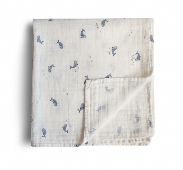 Swaddle Blanket Organic Cotton 有機棉紗巾 (Whales)