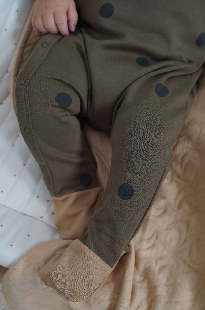 Olive Dots Suit w/ contrast feet