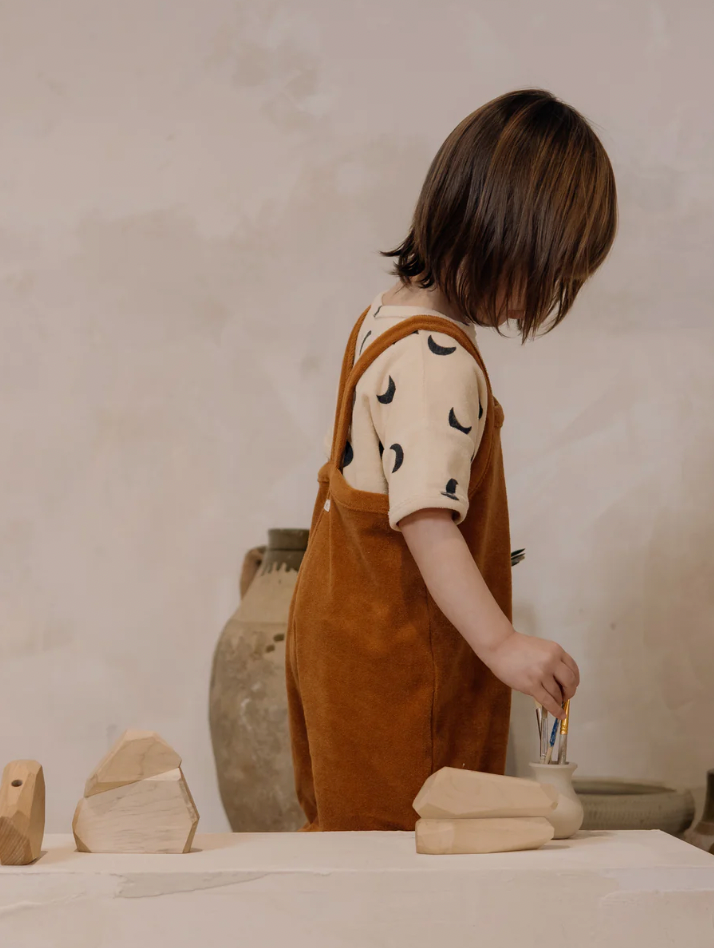 Terracotta Terry Cropped Dungarees