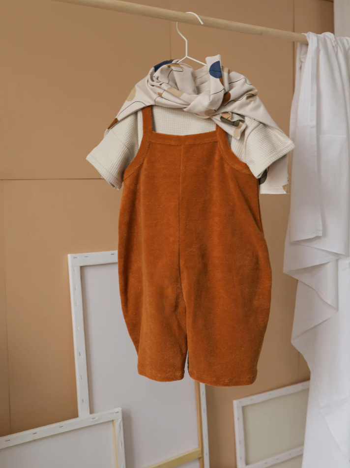 Terracotta Terry Cropped Dungarees