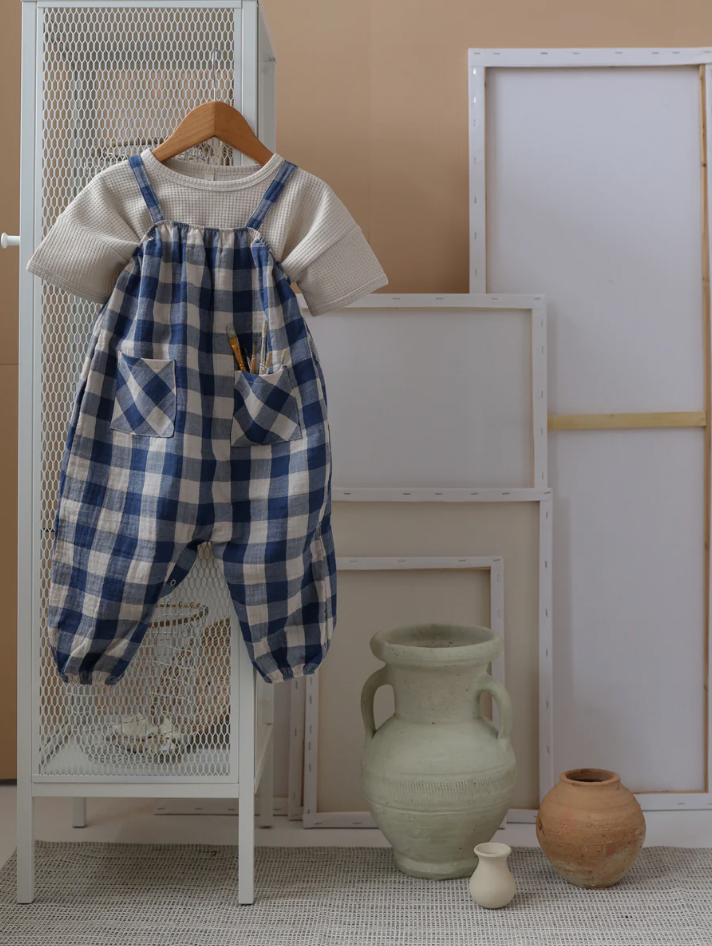 Pottery Blue Gingham Artisan Jumpsuit