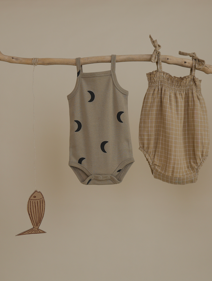 Grid Check Spaghetti Bodysuit Wheat