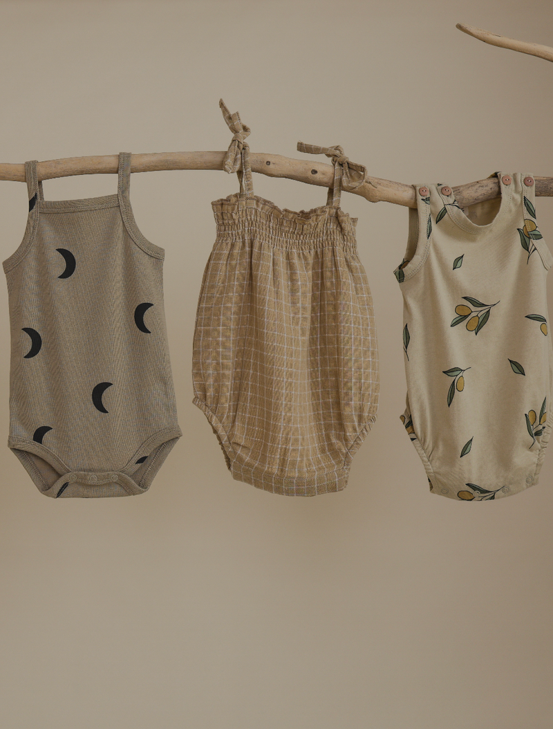 Grid Check Spaghetti Bodysuit Wheat