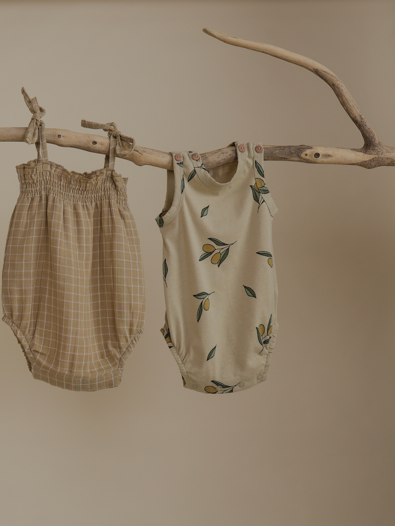 Grid Check Spaghetti Bodysuit Wheat
