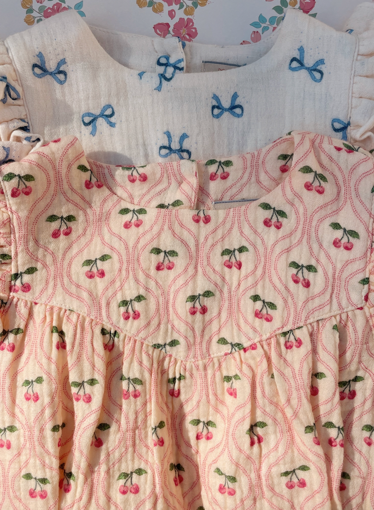 COCO ROMPER GOTS-CHERRY PINK MOTIF