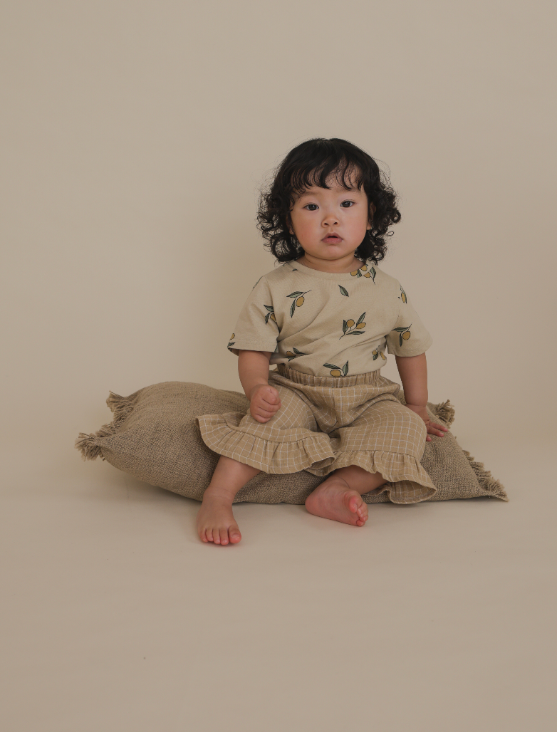 Grid Check Frill Culottes Wheat