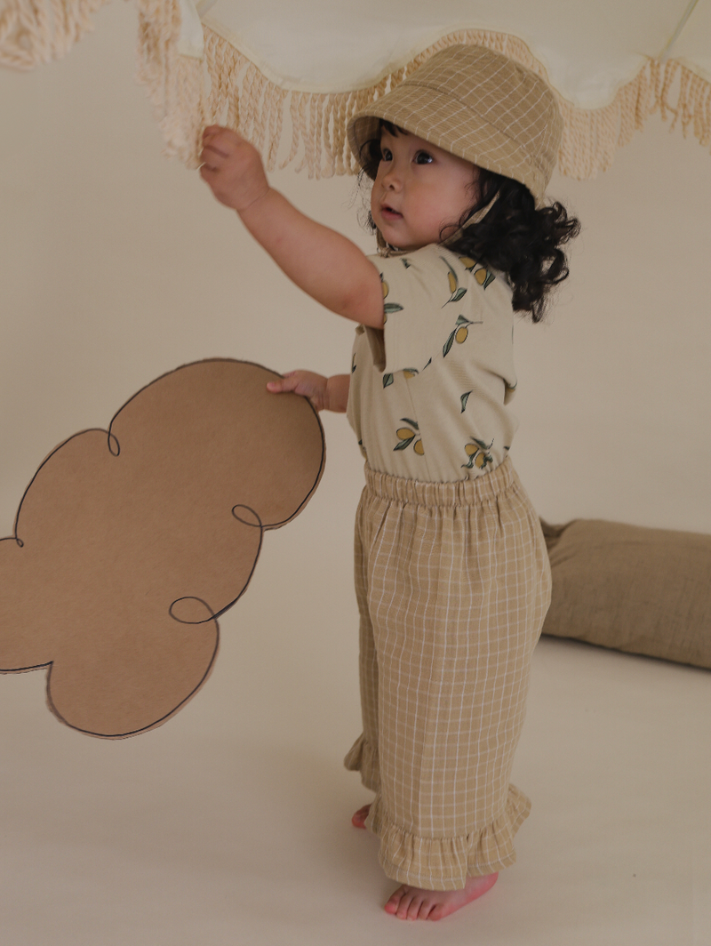 Grid Check Frill Culottes Wheat
