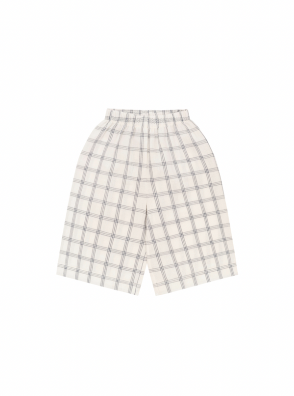 Navy Window Check Wide Leg Pants