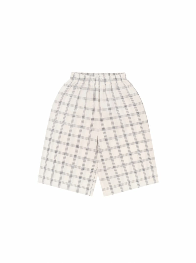 Navy Window Check Wide Leg Pants