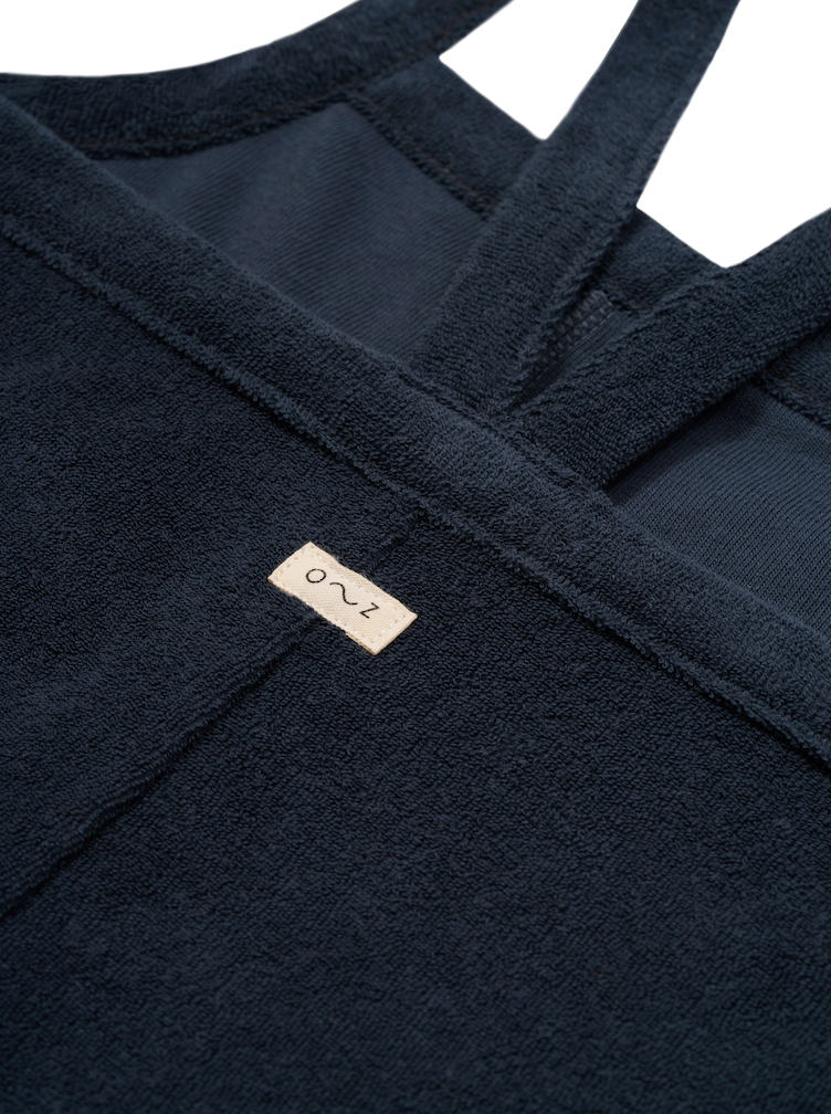 Navy Terry Cropped Dungarees