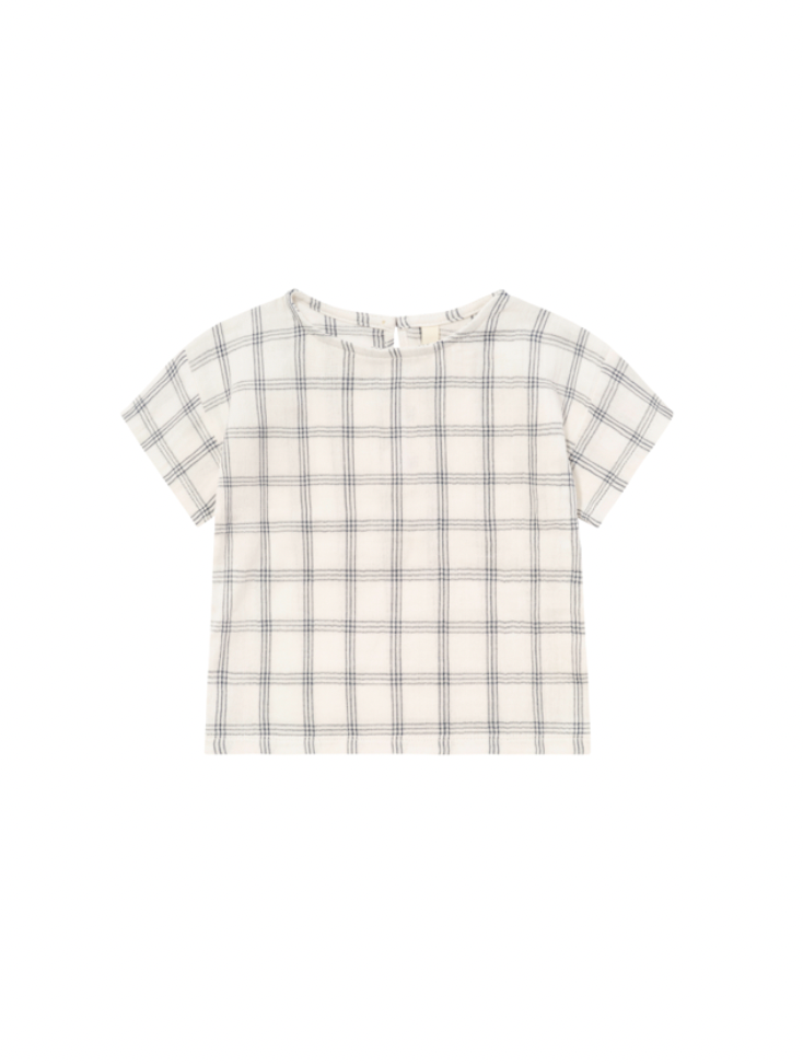 Navy Window Check Boxy T-Shirt