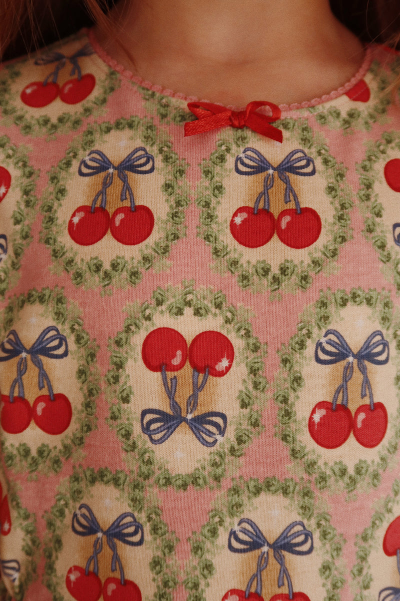 DREY LS DRESS GOTS-CHERRY BOW