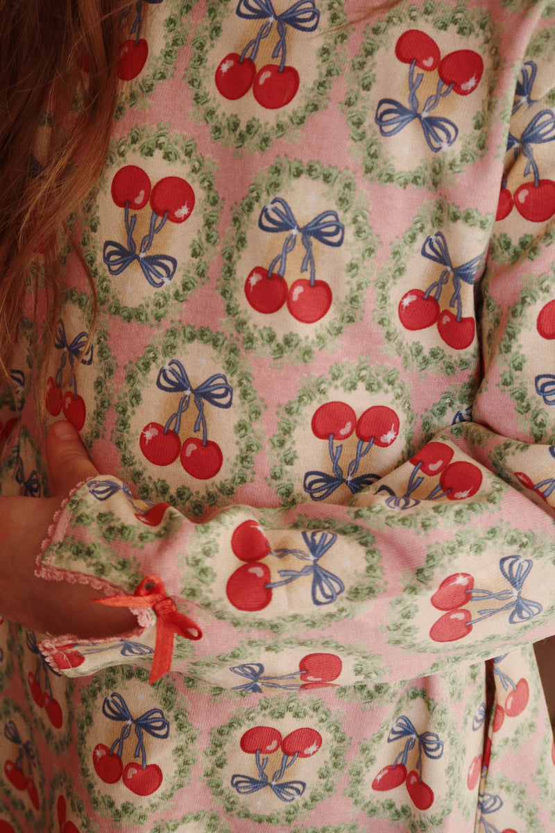 DREY LS DRESS GOTS-CHERRY BOW