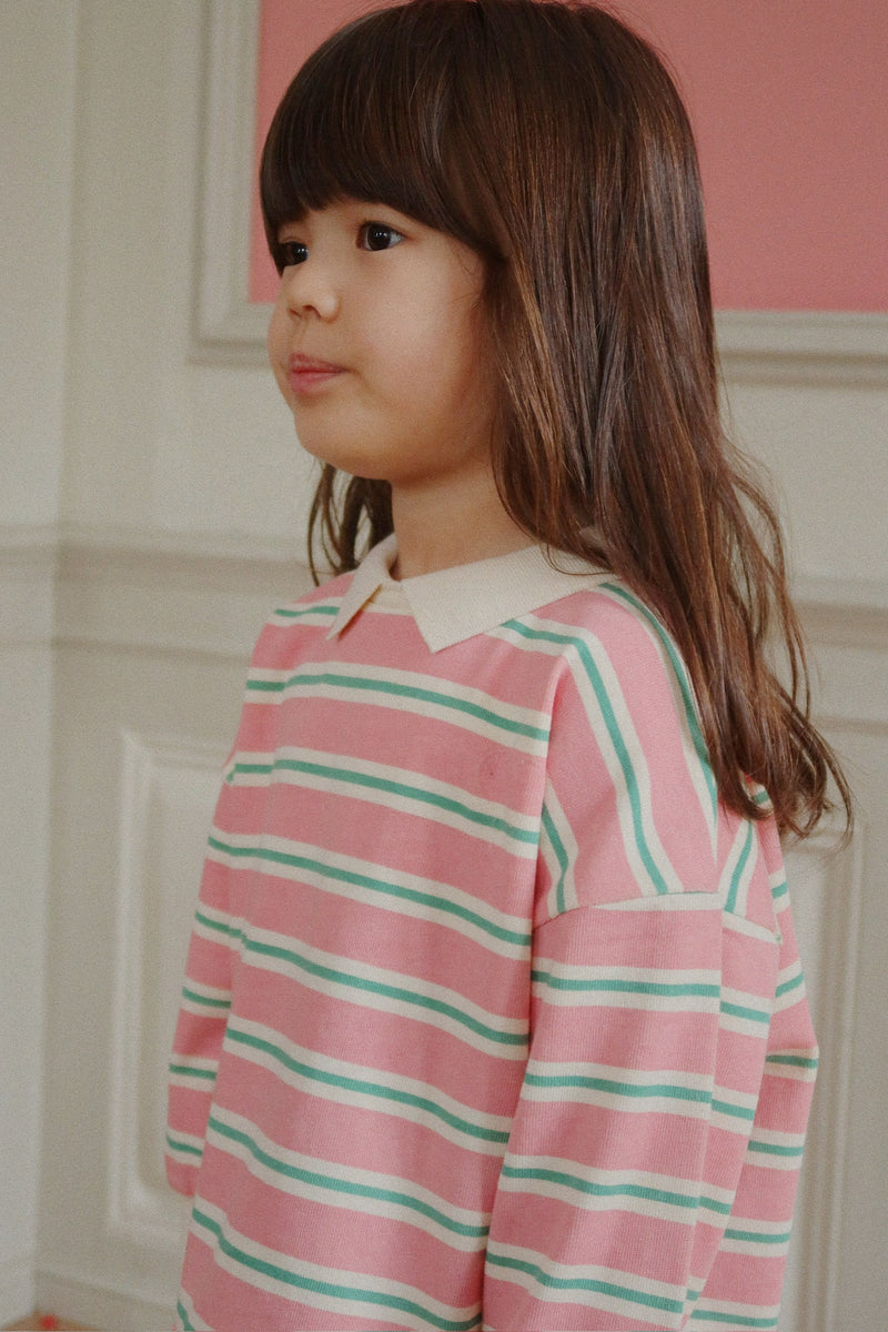 SPOTTY LS POLO GOTS-BLUSH BOUND STRIPE