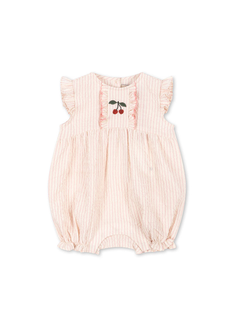 ELLIE FRILL ROMPER GOTS-PEONY STRIPE
