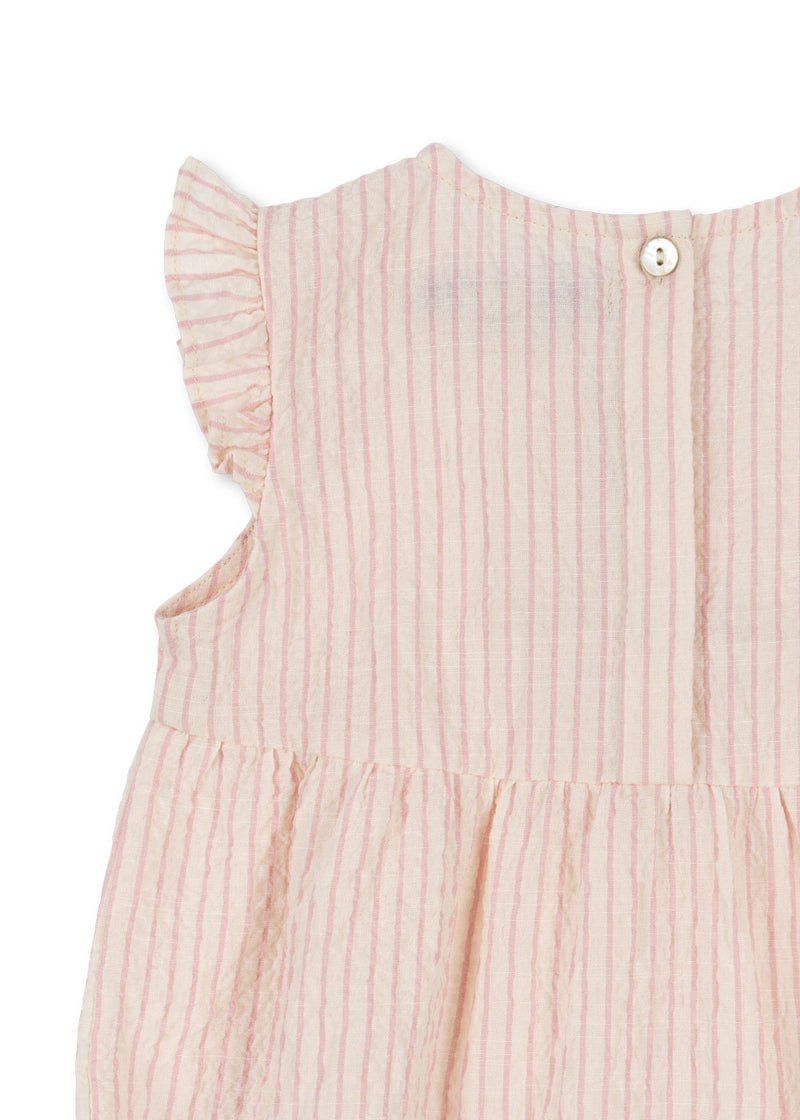 ELLIE FRILL ROMPER GOTS-PEONY STRIPE