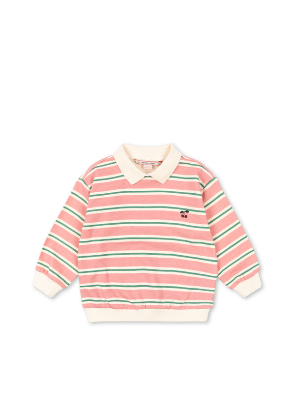 SPOTTY LS POLO GOTS-BLUSH BOUND STRIPE