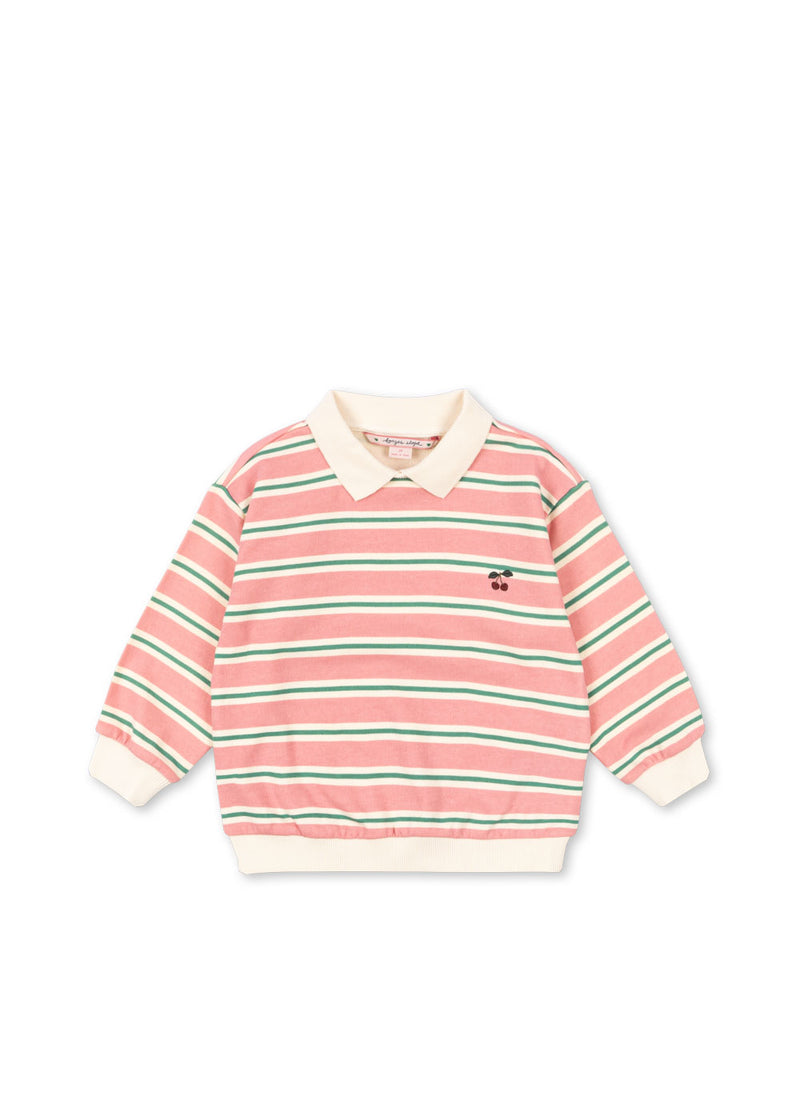 SPOTTY LS POLO GOTS-BLUSH BOUND STRIPE