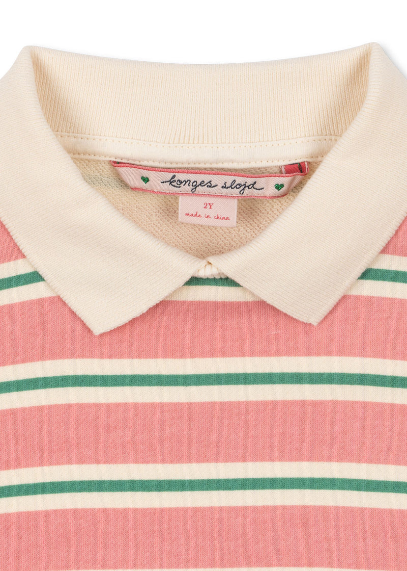 SPOTTY LS POLO GOTS-BLUSH BOUND STRIPE