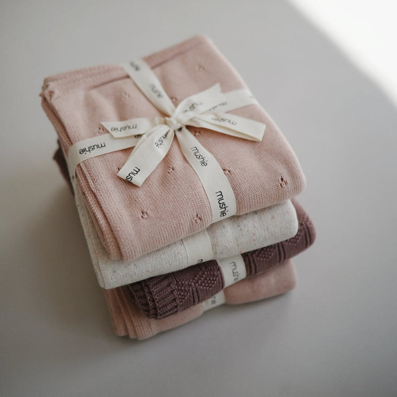 Knitted Baby Blanket 有機棉針織被子 (Pointelle Blush)