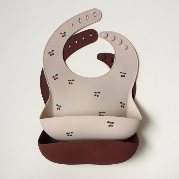 Konges Sloejd 2 PACK BABY BIB SILICONE 2件裝矽膠餐兜-CHERRY/MOCCA
