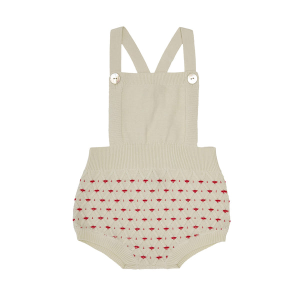 BABY OVERALL BLOOMERS-ECRU/BRIGHT RED