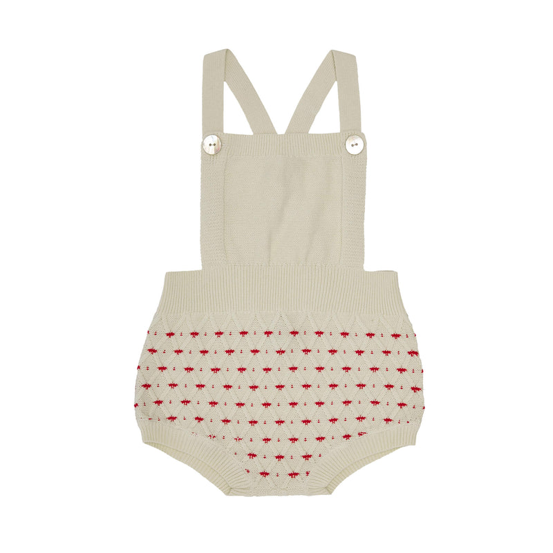 BABY OVERALL BLOOMERS-ECRU/BRIGHT RED