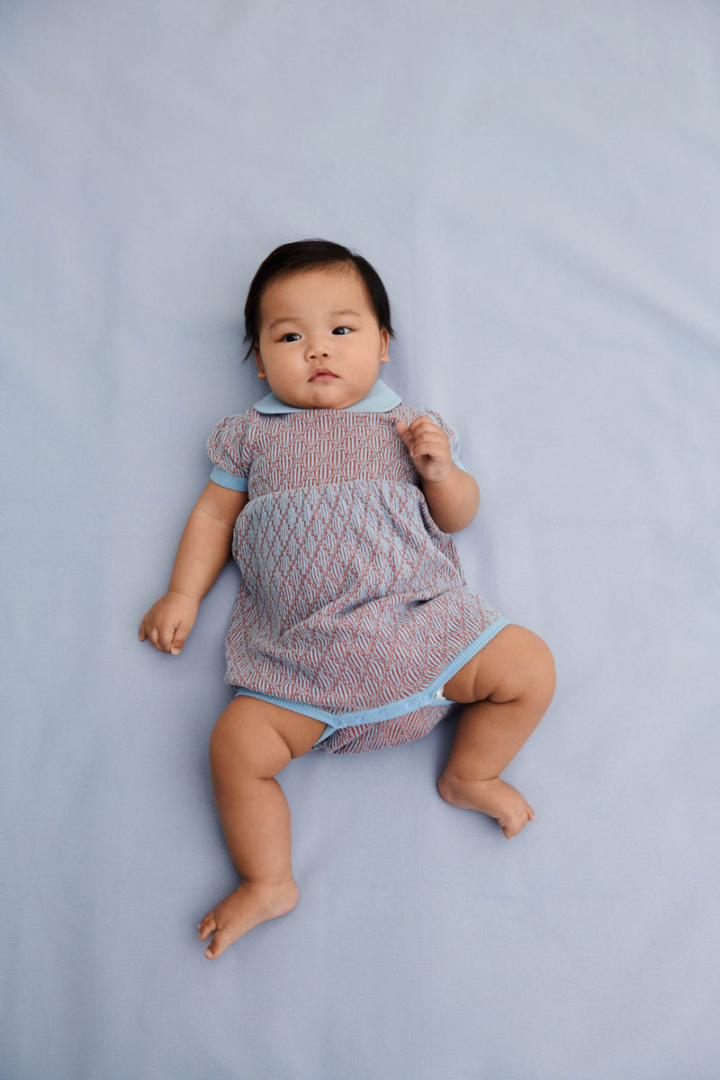 BABY HARLEKIN ROMPER-ECRU/MAROON