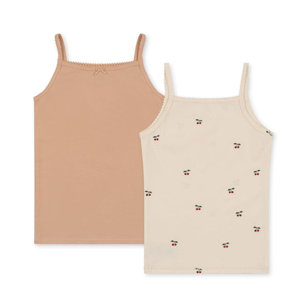 BASIC 2 PACK STRAP TOP GOTS-CHERRY/ TOASTED ALMOND