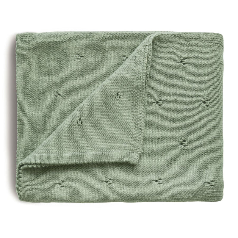 Knitted Baby Blanket 有機棉針織被子 (Pointelle Sage Melange)