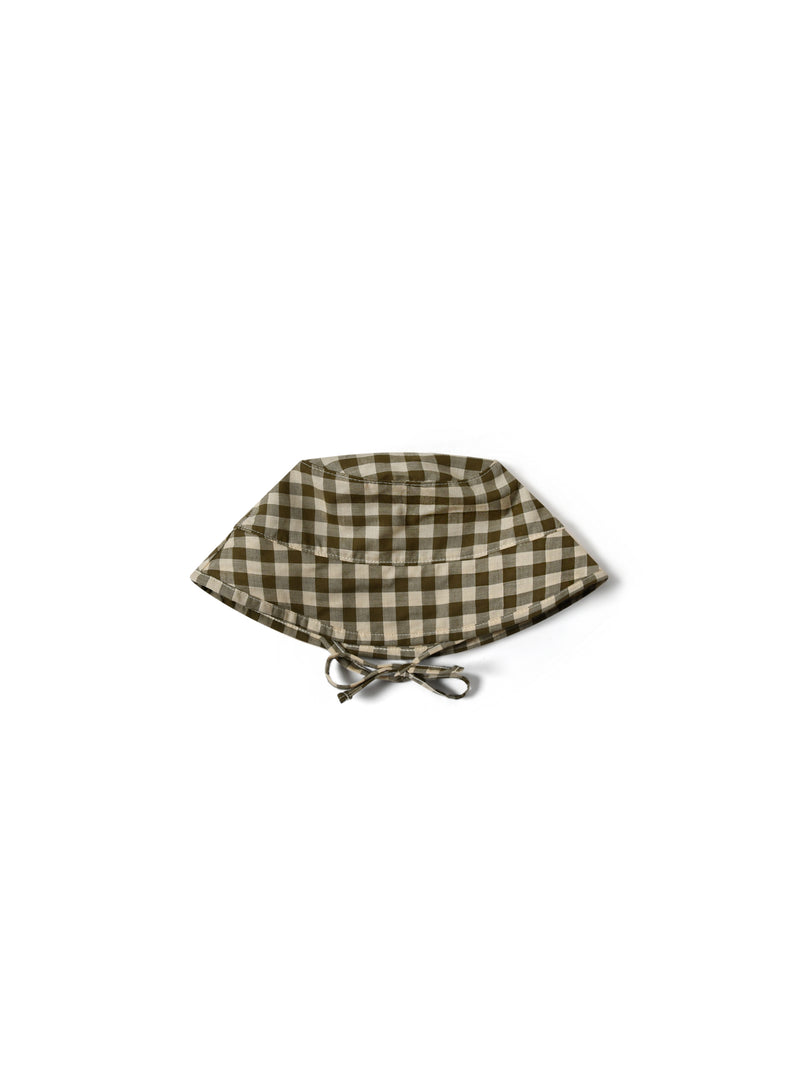 Olive Gingham Bucket Sun Hat