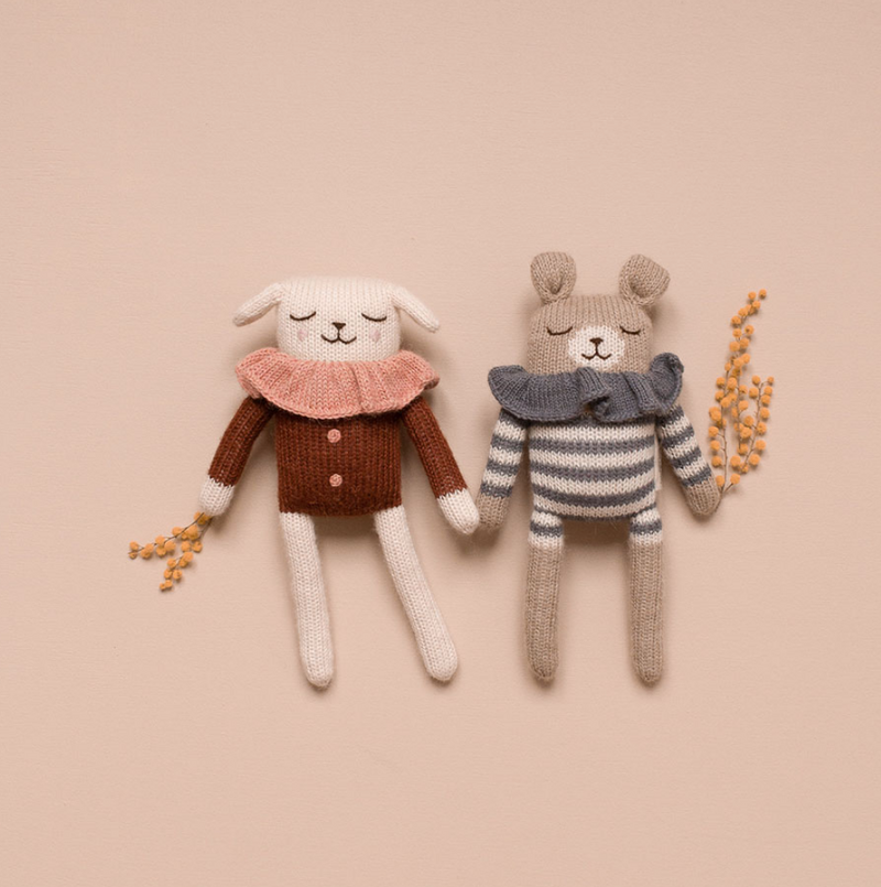 Teddy soft toy 小熊-羊鴕毛公仔 slate striped romper