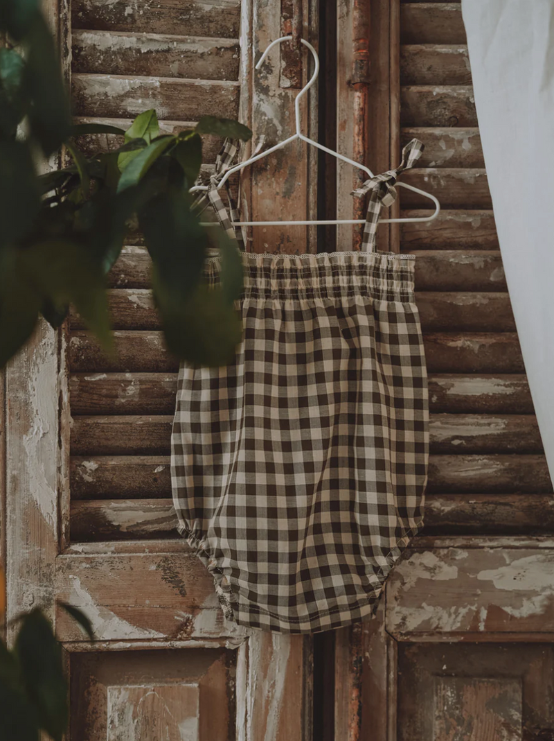 Olive Gingham Spaghetti Bodysuit