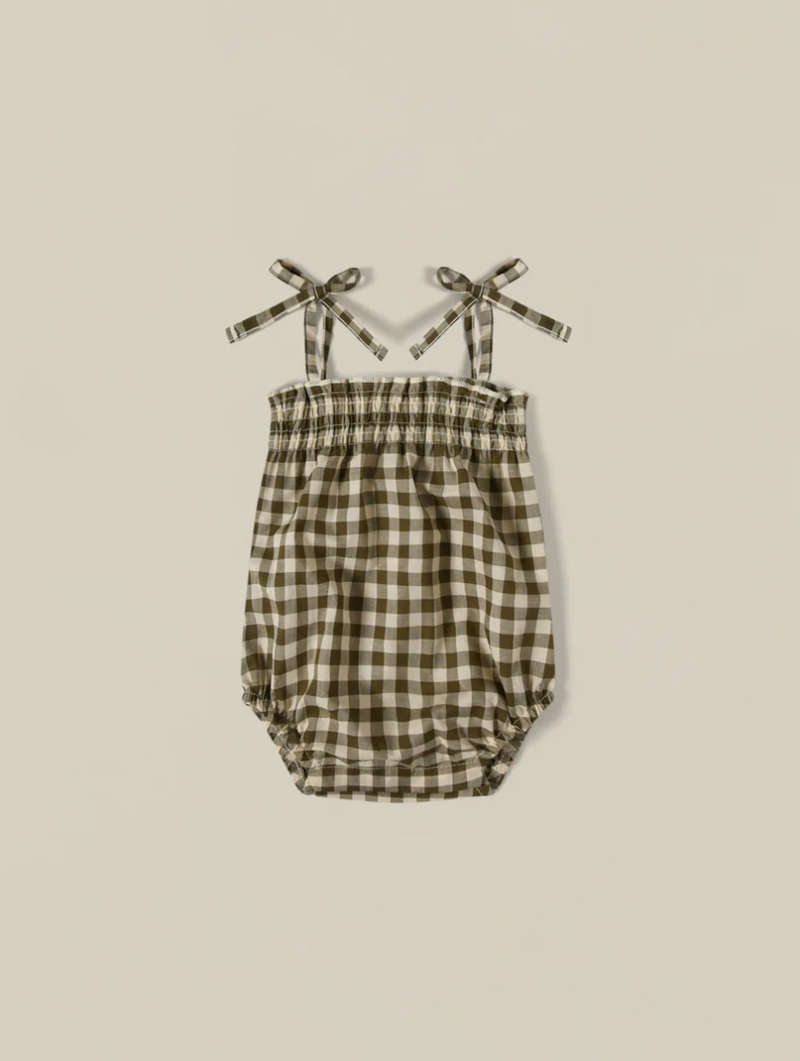 Olive Gingham Spaghetti Bodysuit