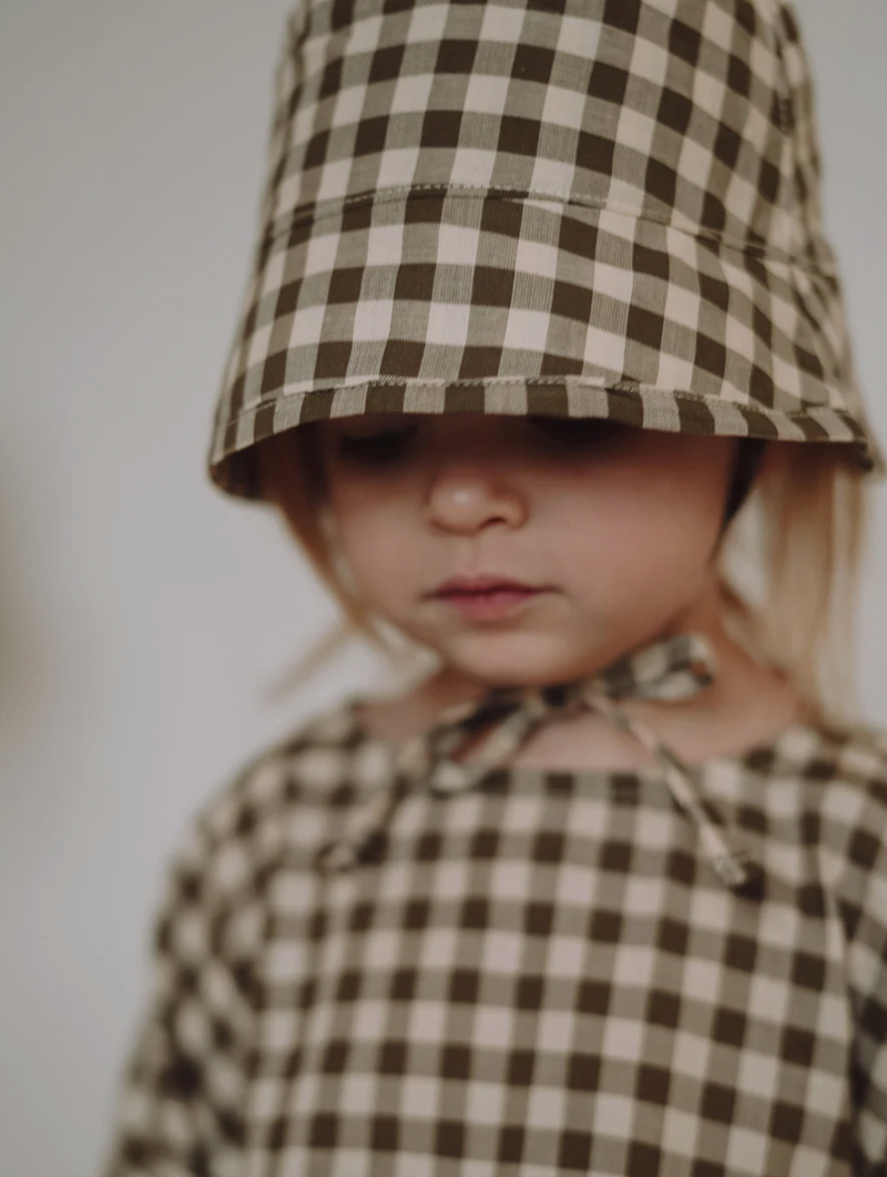 Olive Gingham Bucket Sun Hat