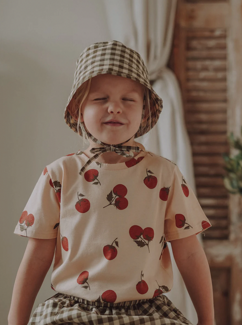 Olive Gingham Bucket Sun Hat